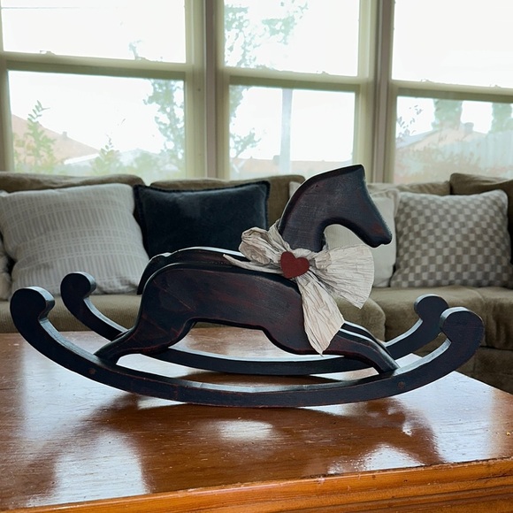 Vintage Wooden Rocking 22” Horse Decor with Bow - Picture 8 of 12